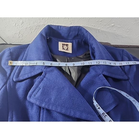 ANNE KLEIN Royal Blue Wool Blend Notched-Collar Double-Breasted Peacoat Large - Picture 5 of 7